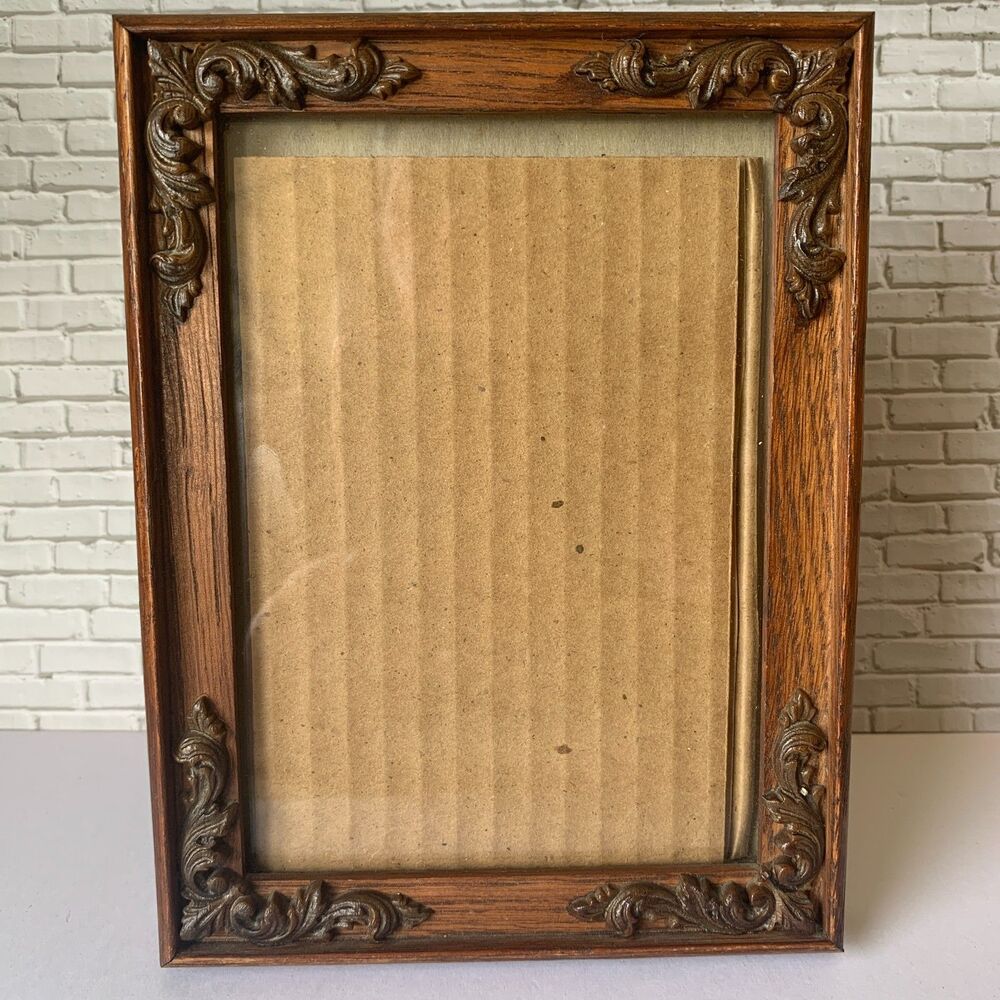 Vintage Wooden Baroque Style 5 x 7 Picture Frame Intricate Detail Hanging Easel